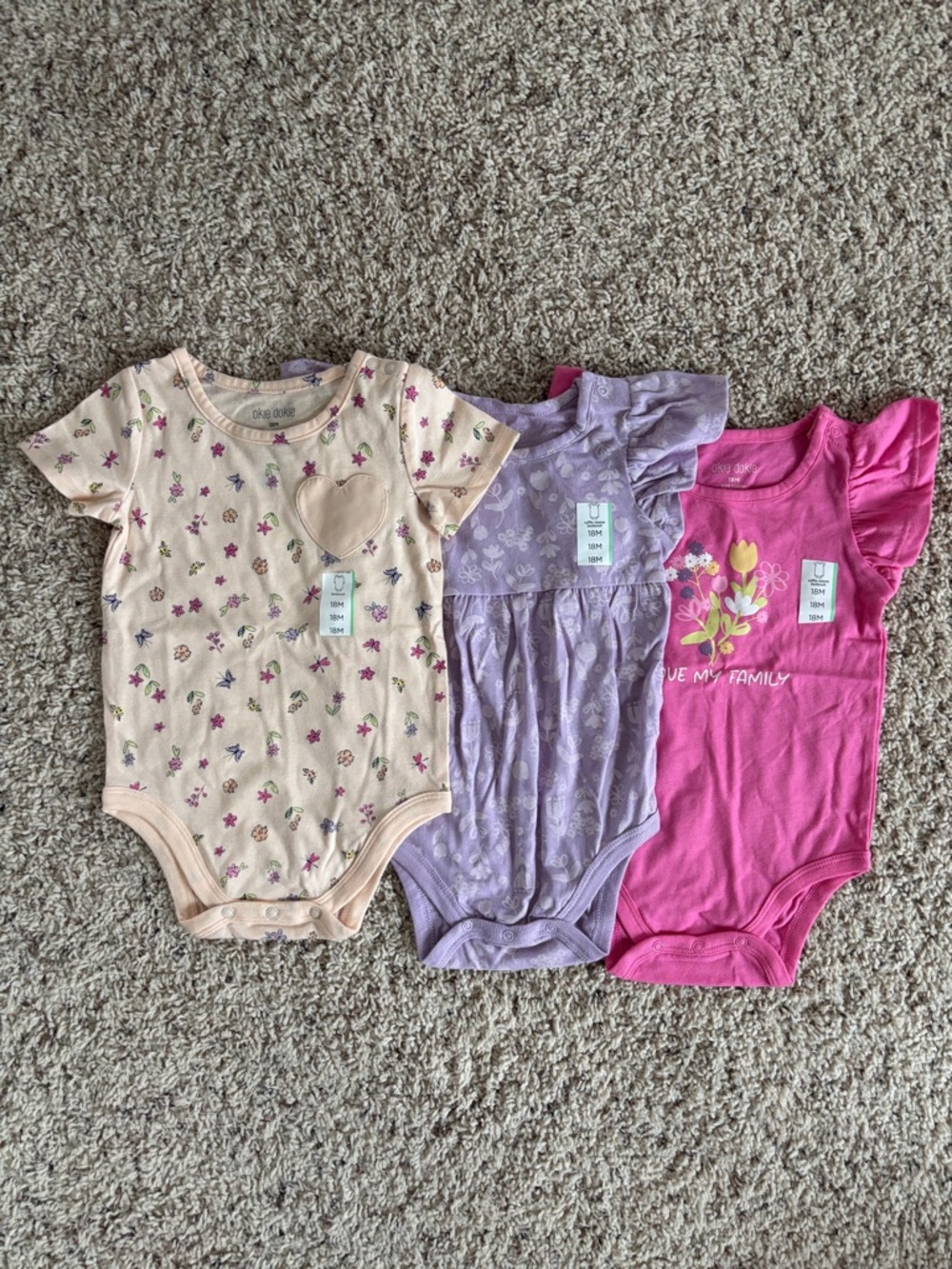 okie dokie Pink, Lavender and Hot Pink Floral Bodysuit Set